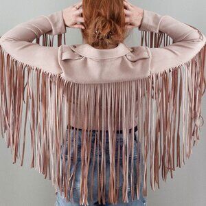 Missguided light peach tan fringe jacket size US women's 4